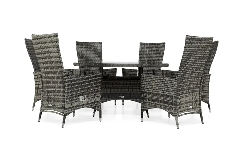 Thor Matgrupp Utomhus Ø140 + 6 Jenny Ställbar Fåtölj, Grå