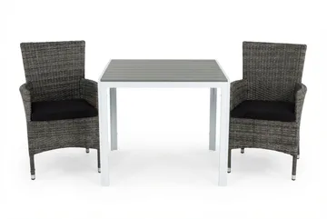 Tunis Cafégrupp 90x90 + 2 Thor Fåtölj m Dyna - Vit/Grå/Svart - Products - Utemöbler & utemiljö - Utegrupp - Matgrupp utomhus