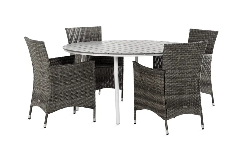 Tunis Matgrupp Utomhus 140 Rund + 4 Thor Fåtölj, Vit/Grå