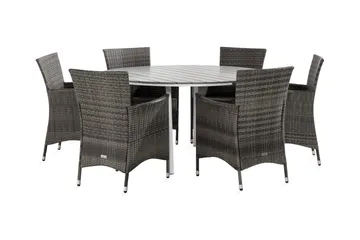 Tunis Matgrupp Utomhus 140 Rund + 6 Thor Fåtölj - Vit/Grå - Products - Utemöbler & utemiljö - Utegrupp - Matgrupp utomhus