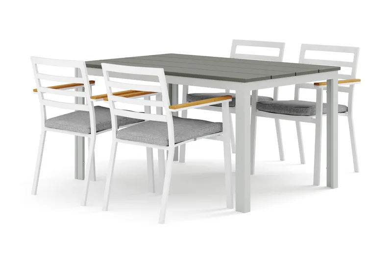 Tunis utomhus matgrupp 140x90 cm med 4 Oliver karmstolar med dyna - Vit/Grå - Products - Utemöbler & utemiljö - Utegrupp - Matgrupp utomhus