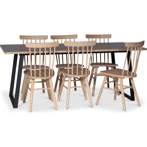 Edge 3.0 spisebordsst 190x90 cm inkl. 6 hvidolierede Orust pindestole - Gr Hjtrykslaminat (HPL)