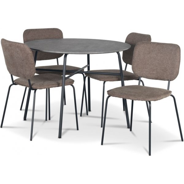 Tofta spisebordsst 100 cm bord i betonimitation + 4 stk. Lokrume brune stole