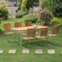 Mllan udendrsgruppe i teak: 6 lnestole med spisebord 176x90 cm