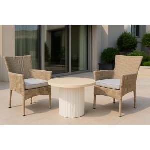 Spisesæt med 2 stole og spisebord Ø80 cm beige/rattan - Merca/Tor Spisesæt med 2 stole og spisebord Ø80 cm beige/rattan - Merca/Tor