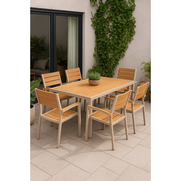 Spisest med 4 stole og spisebord 150 x 90 cm beige/eg - Las Vegas