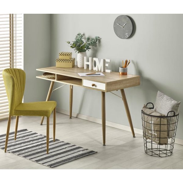 Miriam skrivebord med skuffe - Lys eg / Hvid