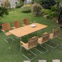 Mllan udendrsgruppe i teak: 6 lnestole med spisebord 176x90 cm