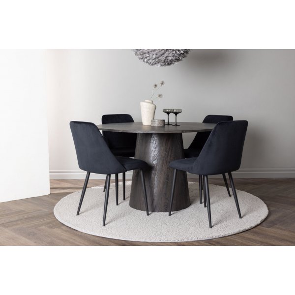 Lanzo spisestuest med 4 natstole - Mocca/Sort