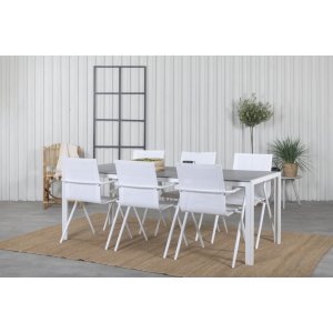 Pause udendrs spisegruppe med 6 Alina stole - Gr/Hvid
