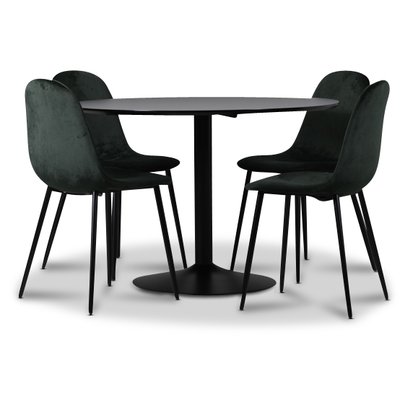 Seat spisegruppe, spisebord med 4 Carisma fljlstole - Sort / mrkegrn + 2.00 x Mbelfdder