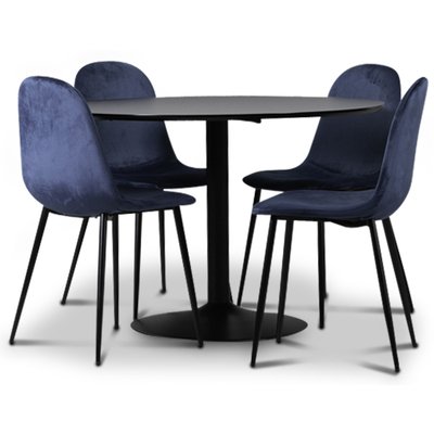 Seat spisegruppe, spisebord med 4 stk Carisma fljlstole - sort / bl + Pletfjerner til mbler