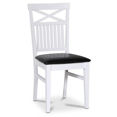 Fr spisebordsst; spisebord 160 / 210x90 cm - Hvid / olieret eg med 6 Fr stole med kryds i ryggen, sde i sort PU