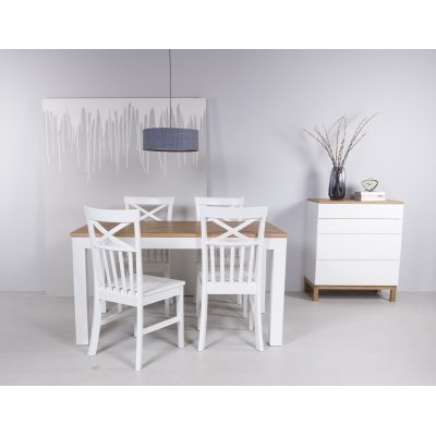 Dalars spisegruppe 140 cm bord hvid / eg + 4 Mellby stole