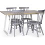 Edge spisegruppe; Spisebord i hvid HPL 140x90 cm med 4 gr Orust stokstole