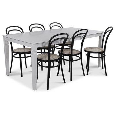 Mellby spisegruppe 180 cm bord med 6 stk. Thonet spisestole