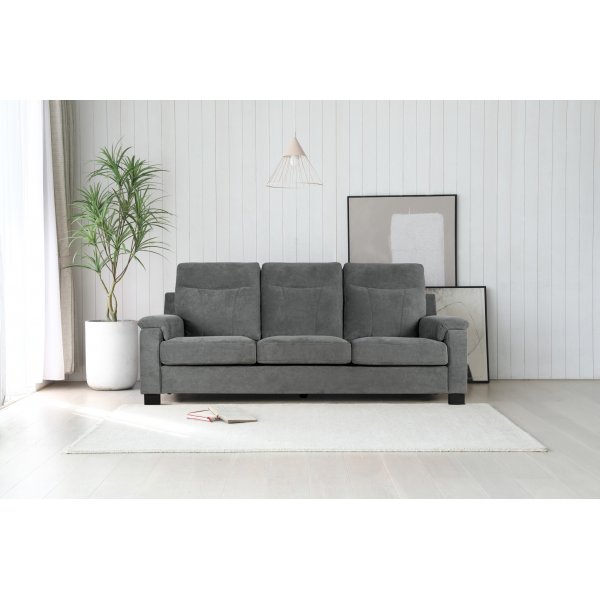 Atlas 3-personers sofa med hj ryg - Gr chenille + Tekstilrensning til mbler