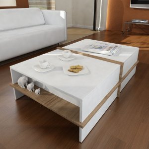 Plus sofabord 90 x 60 cm - Hvid/valnd