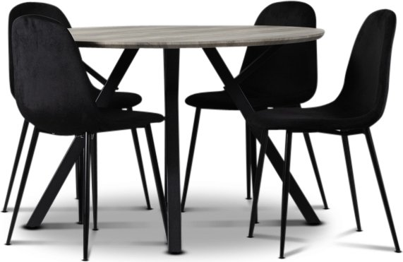 Smokey spisegruppe, rundt spisebord med 4 Carisma fljlstole - Sort