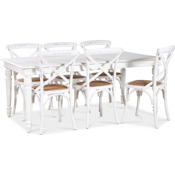 Paris spisegruppe 180 cm bord hvid + 6 stk hvide Gaston spisestole