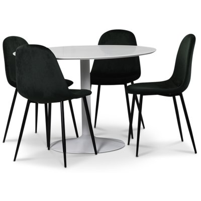 Seat spisegruppe, rundt spisebord med 4 Carisma fløjlsstole - Hvid/Grøn