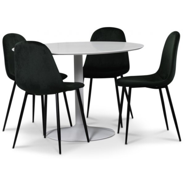 Seat spisegruppe, rundt spisebord med 4 Carisma fljlsstole - Hvid/Grn