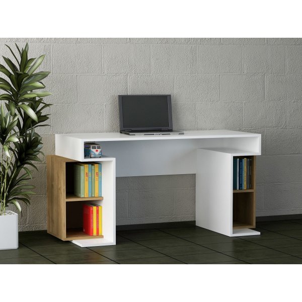 Monument skrivebord 140x60 cm - Hvid/valnd