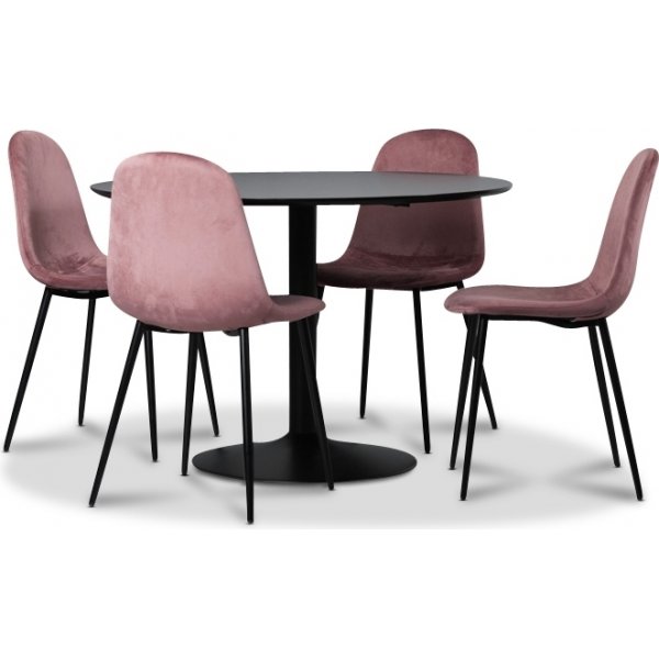 Seat spisegruppe, spisebord med 4 stk Carisma fljlstole - sort / koral + 3.00 x Mbelfdder