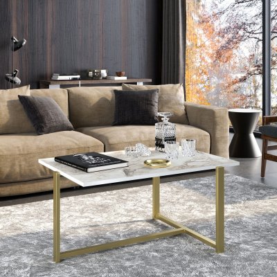 Merida sofabord 92 x 64 cm - Guld/hvid