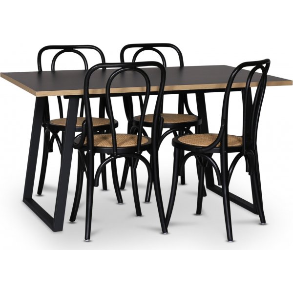 Edge 3.0 spisebordsst 140x90 cm inkl 4 stk. Samset stole i bjet tr - Sort hjtrykslaminat (HPL)