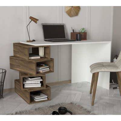 Jenga skrivebord 130x60 cm - Hvid/valnd