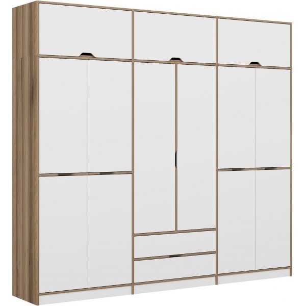 Elina garderobe 277 x 52 x 253 cm - Hvid/brun