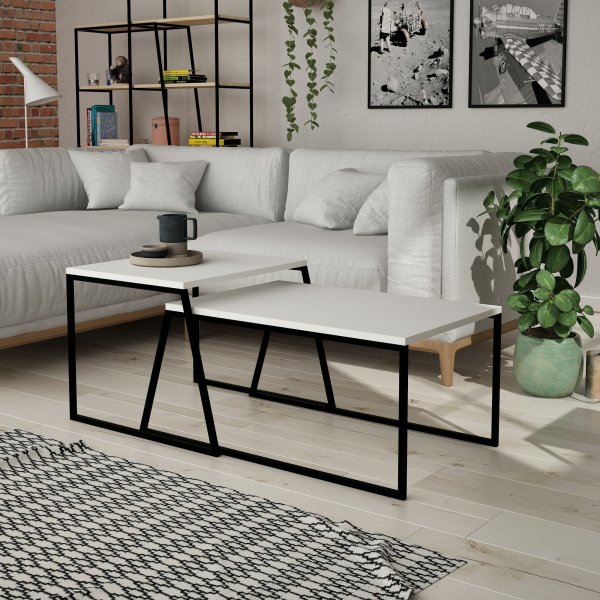 Pal sofabord 88 x 50 cm - Hvid/sort