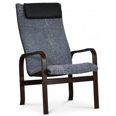 Fushion lnestol i freskind skandinavisk gr - Mrk valnd + Mbelplejest til tekstiler