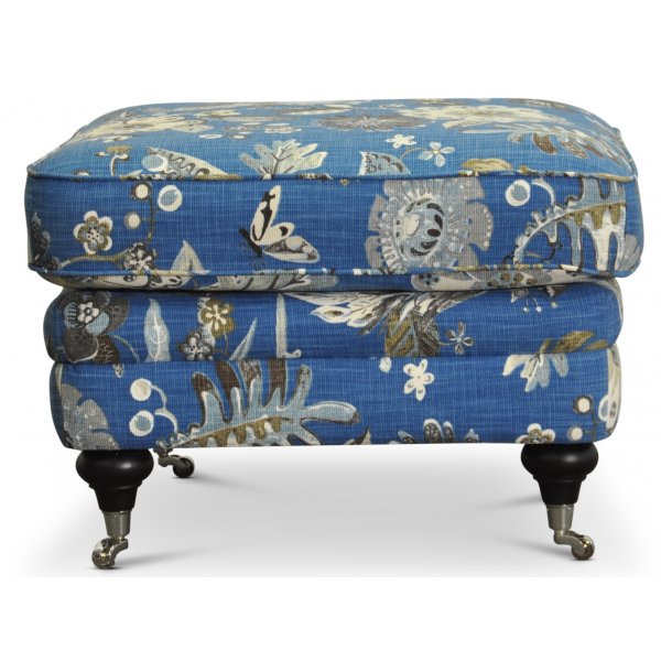 Savoy fodskammel med blomsterstof - Havana Blue