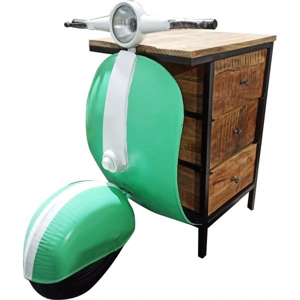 Vintage Vespa kommode/natbord - Grn/hvid