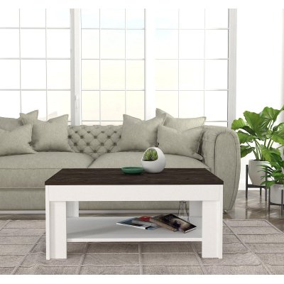 Udfrt sofabord 90 x 60 cm - Hvid/mrkebrun