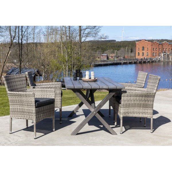 Scottsdale udespisegruppe med 4 stk lnestole og spisebord 150 cm - Gr