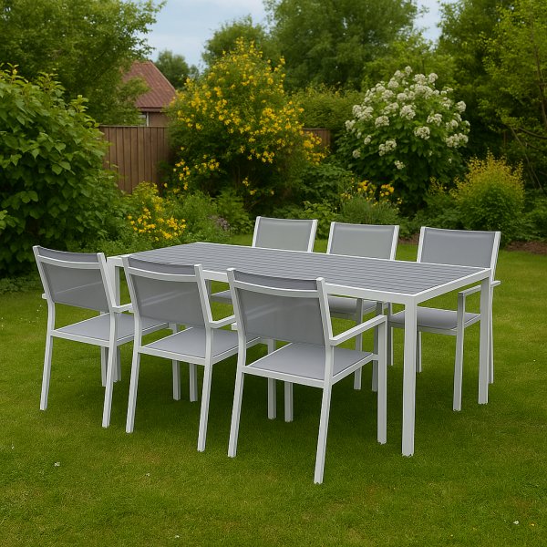 Spisest med 6 stole og spisebord 205 x 90 cm gr/hvid - Copacabana