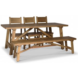 Valencia spisebordsst; spisebord med 3 spisebordsstole og bnk - Genanvendt tr + Pletfjerner til mbler