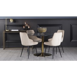 Plaza spisegruppe, marmorbord med 4 stk. Theo fljlsstole -  Beige/Gr/Messing