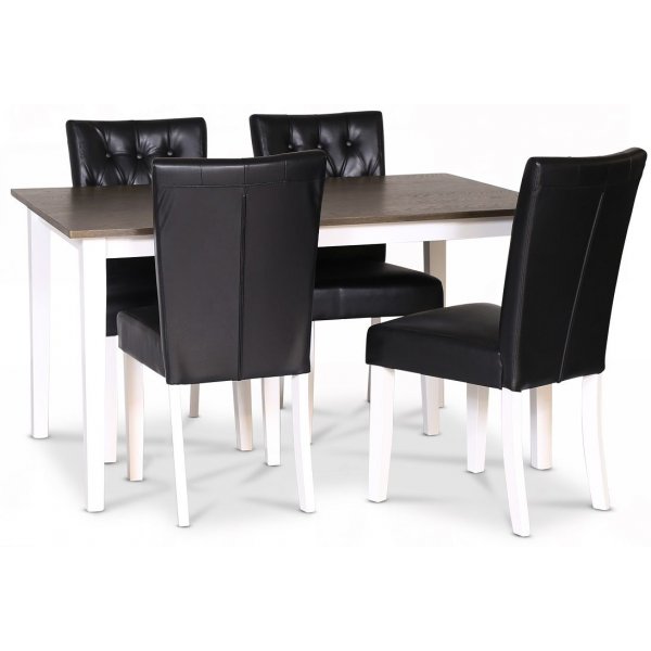 Skagen spisegruppe 140x90 cm inkl. 4 Crocket sorte spisestuestole - Brunolieret eg / Hvid + 4.00 x Servietringe