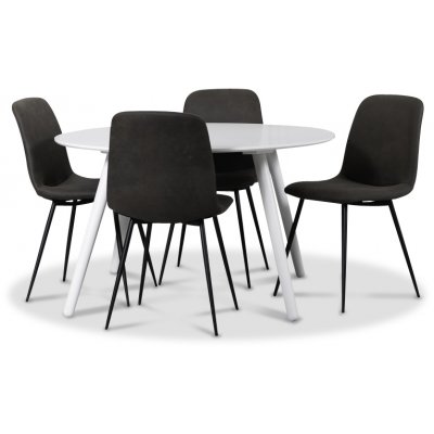 Rosvik spisegruppe, spisebord med 4 Smokey spisestole - Hvid / Vintage