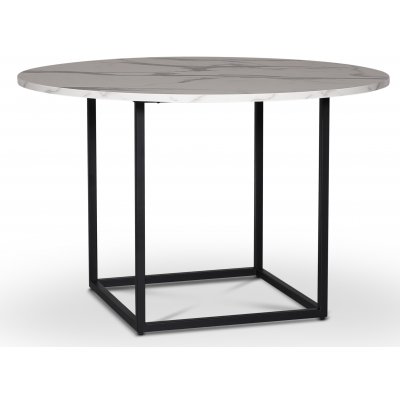 Sintorp spisebordsst, rundt spisebord 115 cm inkl 4 stk. Orust sorte pindestole - Hvid marmor (Laminat)