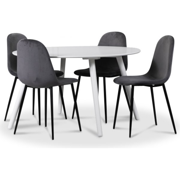 Rosvik spisegruppe, spisebord med 4 stk Carisma fljlstole - Hvid / Gr