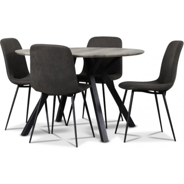 Smokey spisegruppe, rundt spisebord med 4 stk spisestole - Vintage + 3.00 x Mbelfdder