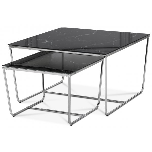 Stella sofabord - Sort marmoreret glas / forkromet understel