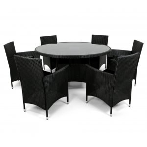 Brantevik udendrs gruppe, rundt bord med 6 stole - Sort syntetisk rattan