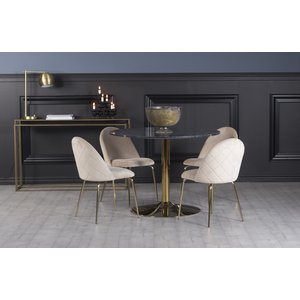 Plaza spisegruppe, marmorbord med 4 stk. Plaza fljlsstole -  Beige/Gr/Messing