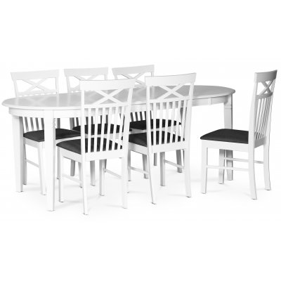 Sandhamn spisebordsst; Ovalt spisebord med 6 stk. Sofiero spisebordsstole + Pletfjerner til mbler